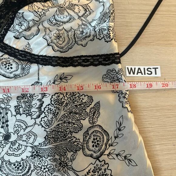 Y2K Babydoll Romantic Floral Print Lace Trim Chemise Satin Mini Slip Dress Large - Picture 12 of 14